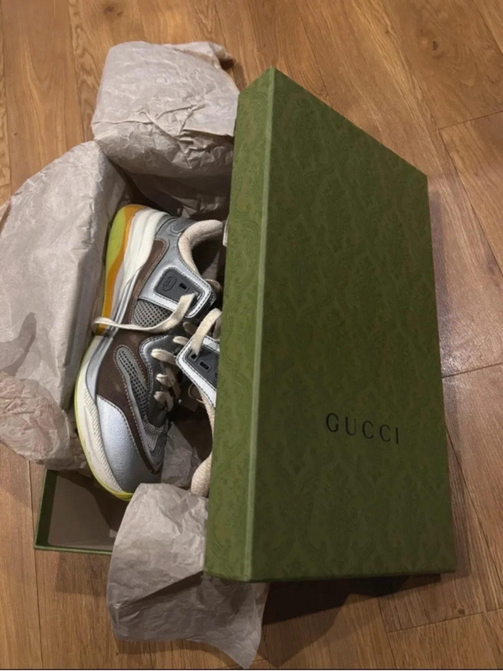 Gucci Multi-Color Chunky Sneakers in Brown, Gray, White, Yellow